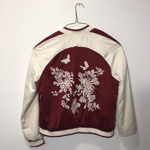 Embroidered silk bomber jacket, flowers/ butterfly